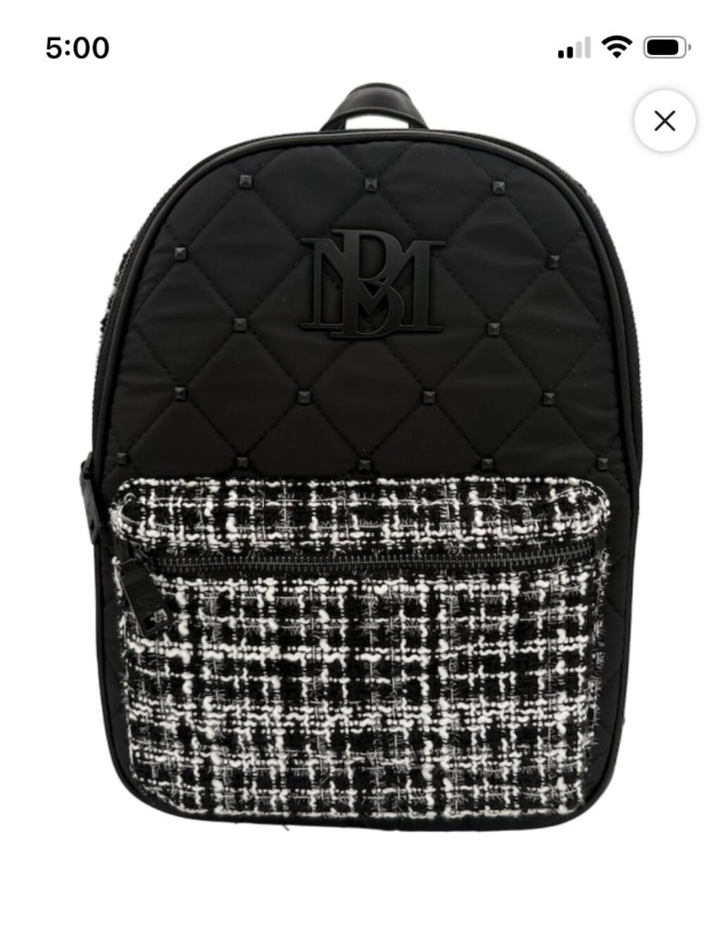 NEW! Badgley Mischka Black Tie Tweed Backpack Medium Size